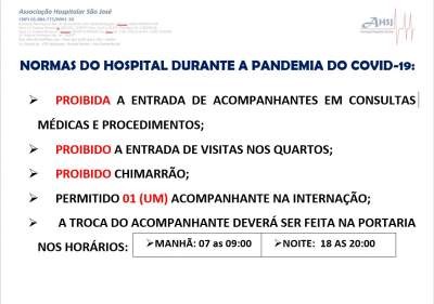 NORMAS DO HOSPITAL DURANTE A PANDEMIA DO COVID-19: